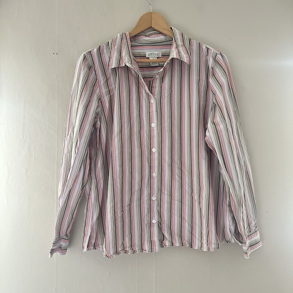 VTG Orvis Womens Striped Button Up Top Size 14 Multicolor Office Workwear Wester